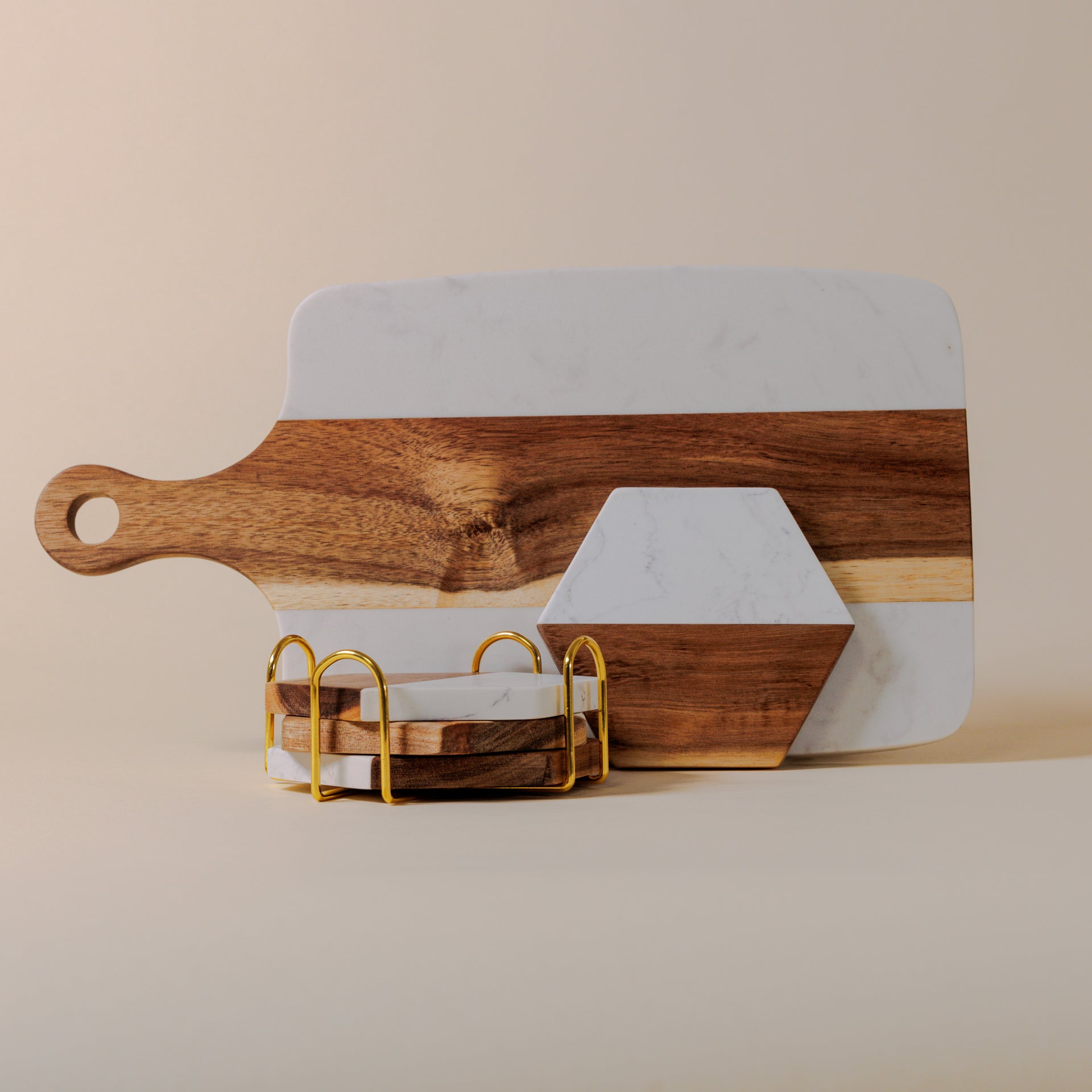 Handmade Marble Acacia Coasters