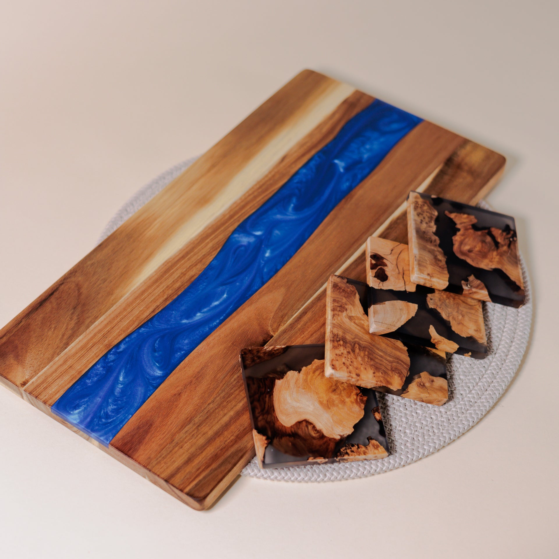 Handmade Acacia Wood Resin Cheese Cutting Serving Board